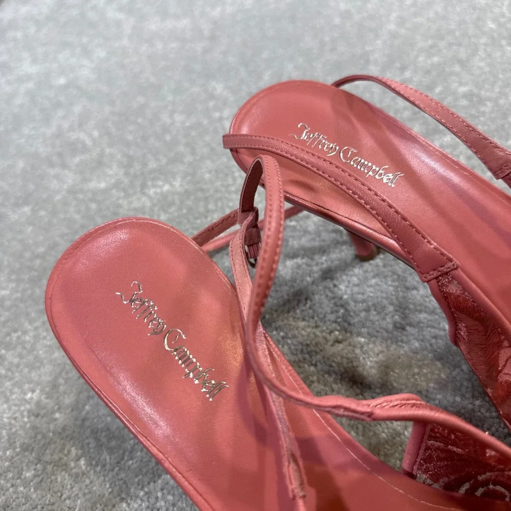 Jeffrey Campbell Exec Ankle Strap Pointed Toe Pump Pink Floral Lace Heel NWOT 11